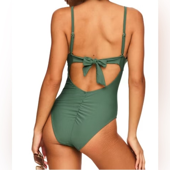 Adore Me NWT green Morgan one piece swimsuit bow detail peekaboo size 1X B42 - Picture 2 of 10